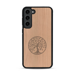 Coque de protection en bois véritable fabriquée en France pour  sur le thème de la spiritualité et du yoga avec une gravure zen représentant un arbre de vie