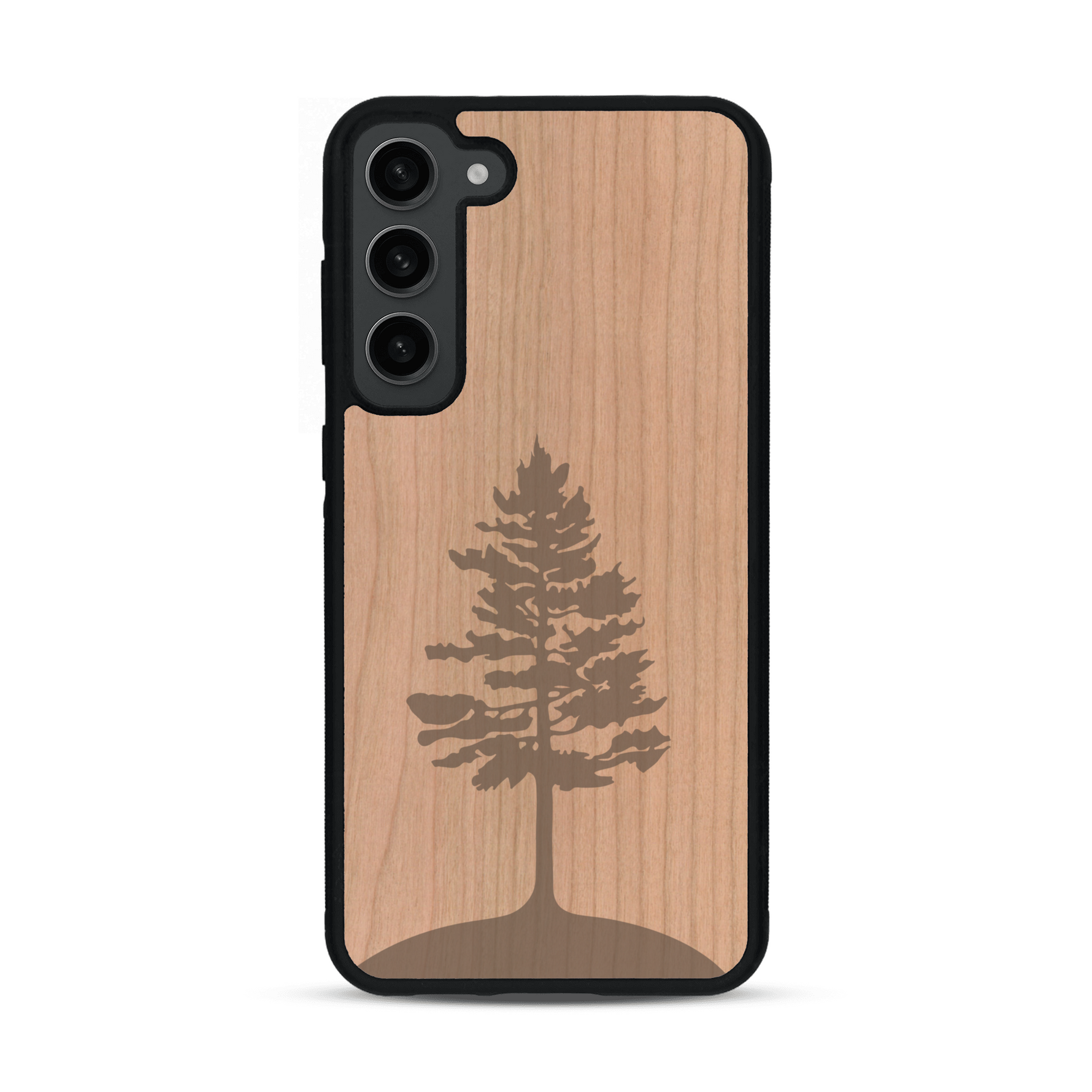 Coque de protection en bois véritable fabriquée en France pour  sur le thème de la nature, de la fôret et de l'écoresponsabilité avec une gravure représentant un arbre 