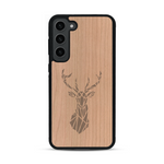 Coque de protection en bois véritable fabriquée en France pour  sur le thème de la nature et des animaux représentant une tête de cerf gométrique avec un design moderne et minimaliste