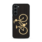 Coque de protection en bois véritable fabriquée en France pour  sur le theme du vélo et de l'outdoor qui allie du bambou et du chêne fumé représentant un vélo