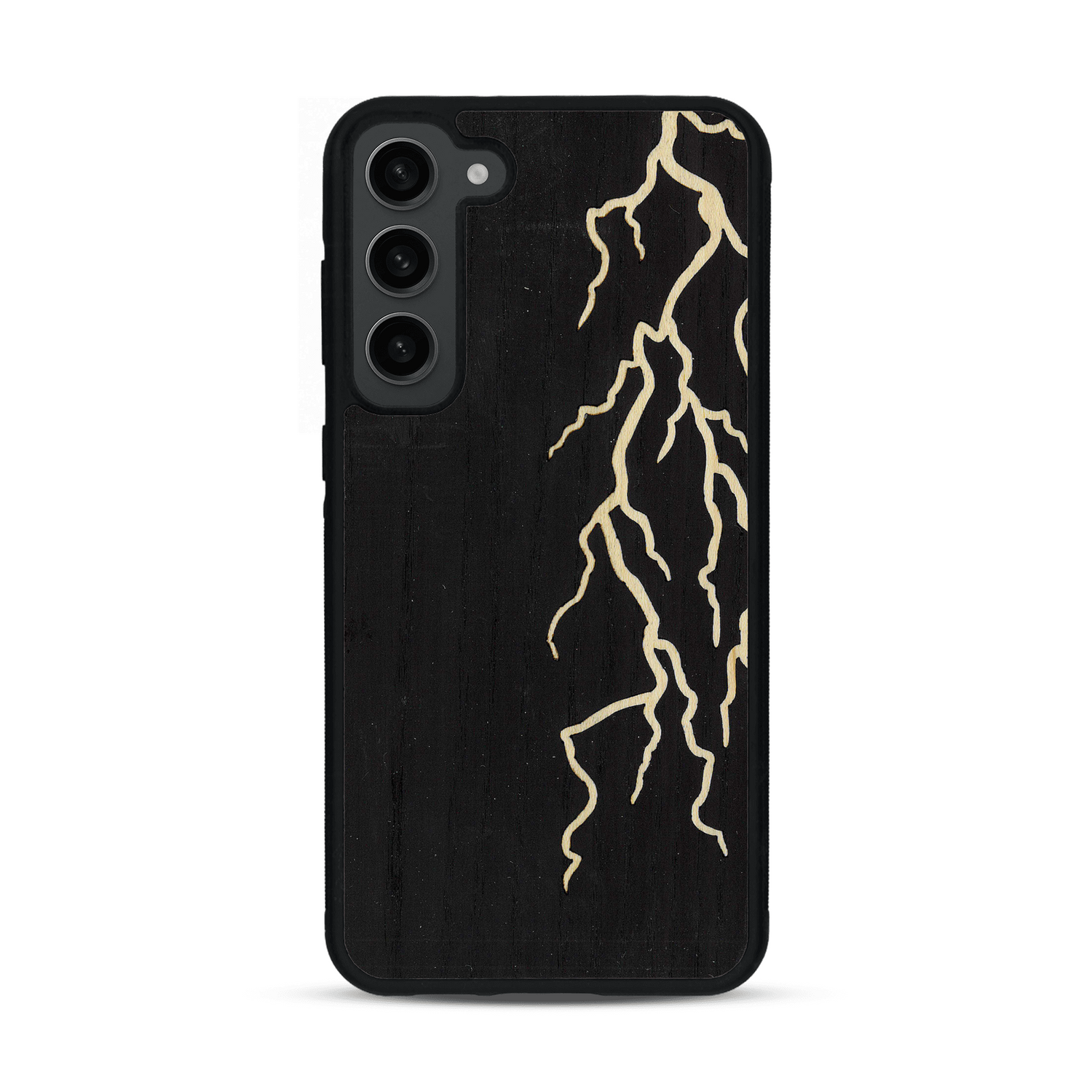 Coque de protection en bois véritable fabriquée en France pour  alliant plusieurs essences de bois pour représenter un éclair divin