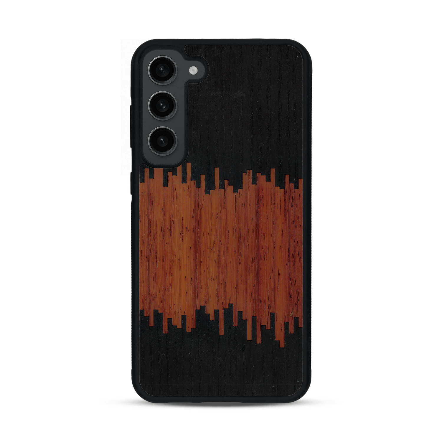 Coque de protection en bois véritable fabriquée en France pour  alliant plusieurs essences de bois pour représenter du magma en fusion