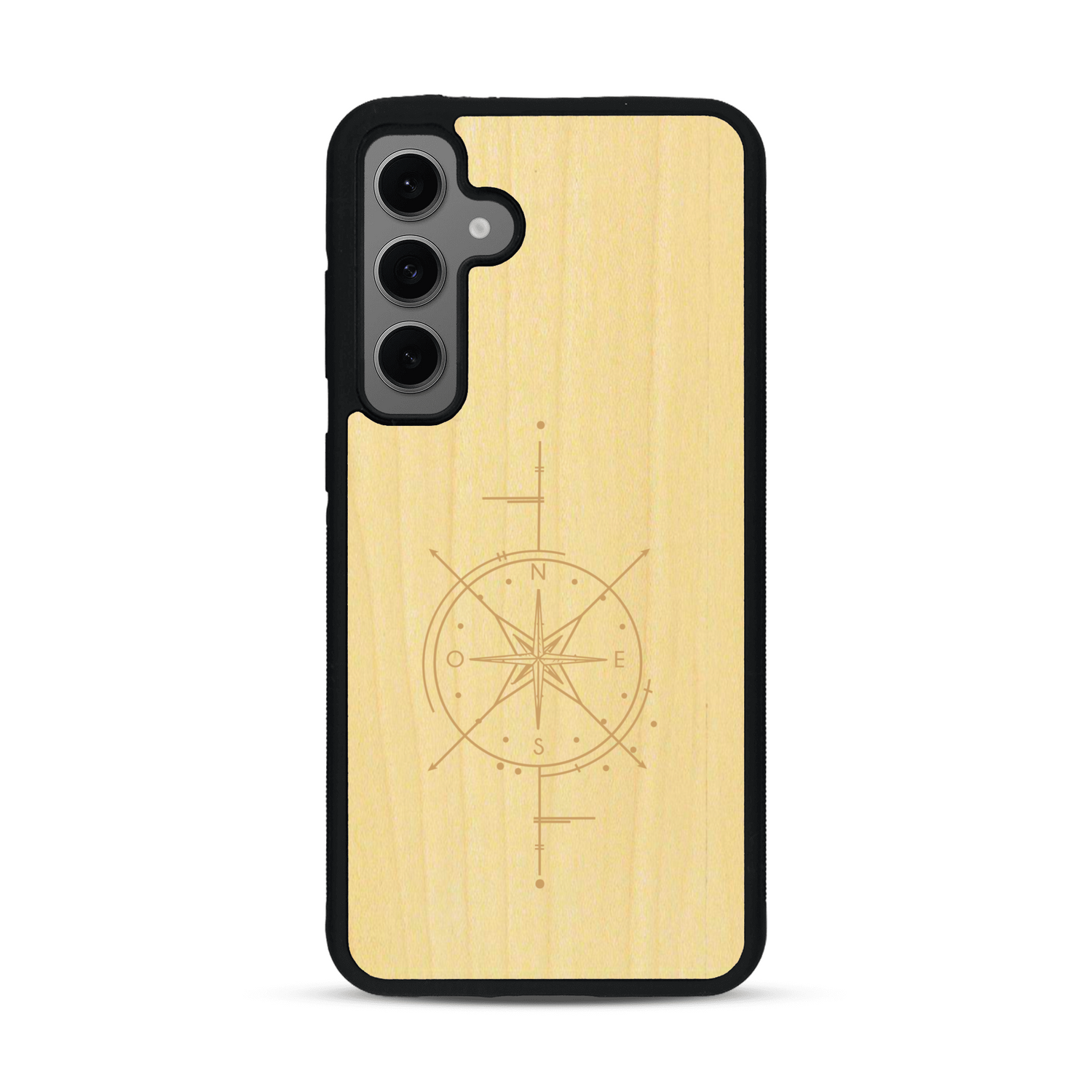 Coque de protection en bois véritable fabriquée en France pour  avec une gravure "rose des vents" sur le thème nautique et de l'océan qui s'inspire des boussoles de pirate