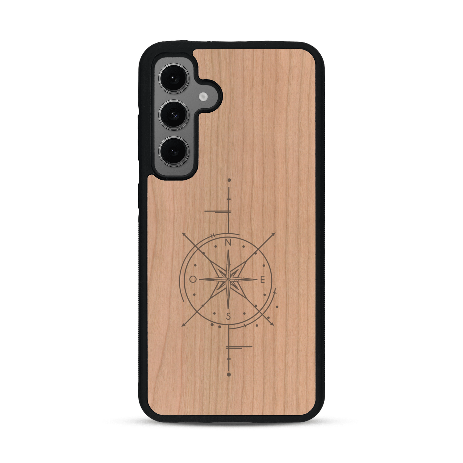Coque de protection en bois véritable fabriquée en France pour  avec une gravure "rose des vents" sur le thème nautique et de l'océan qui s'inspire des boussoles de pirate
