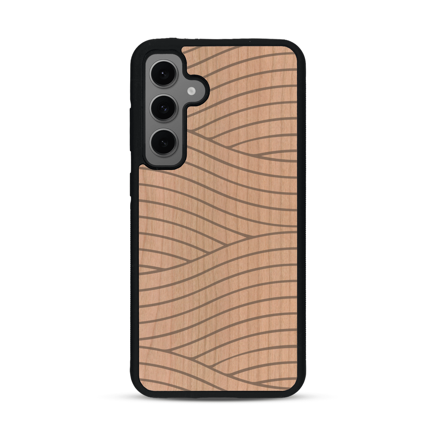 Coque de protection en bois véritable fabriquée en France pour  avec un motif moderne et minimaliste sur le thème waves et wavy représentant les vagues de l'océan