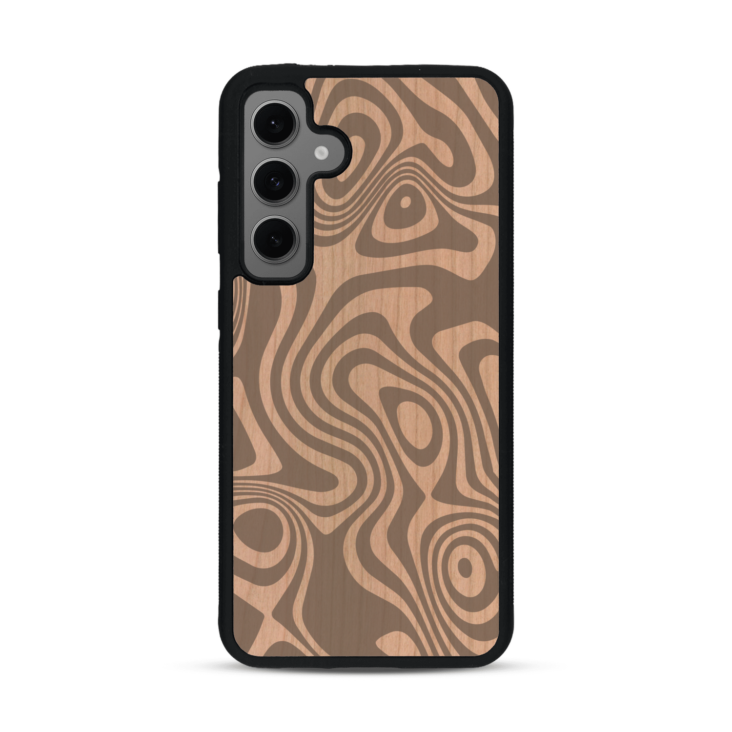 Coque de protection en bois véritable fabriquée en France pour  avec un motif abstrait représentant les mouvements de l'eau