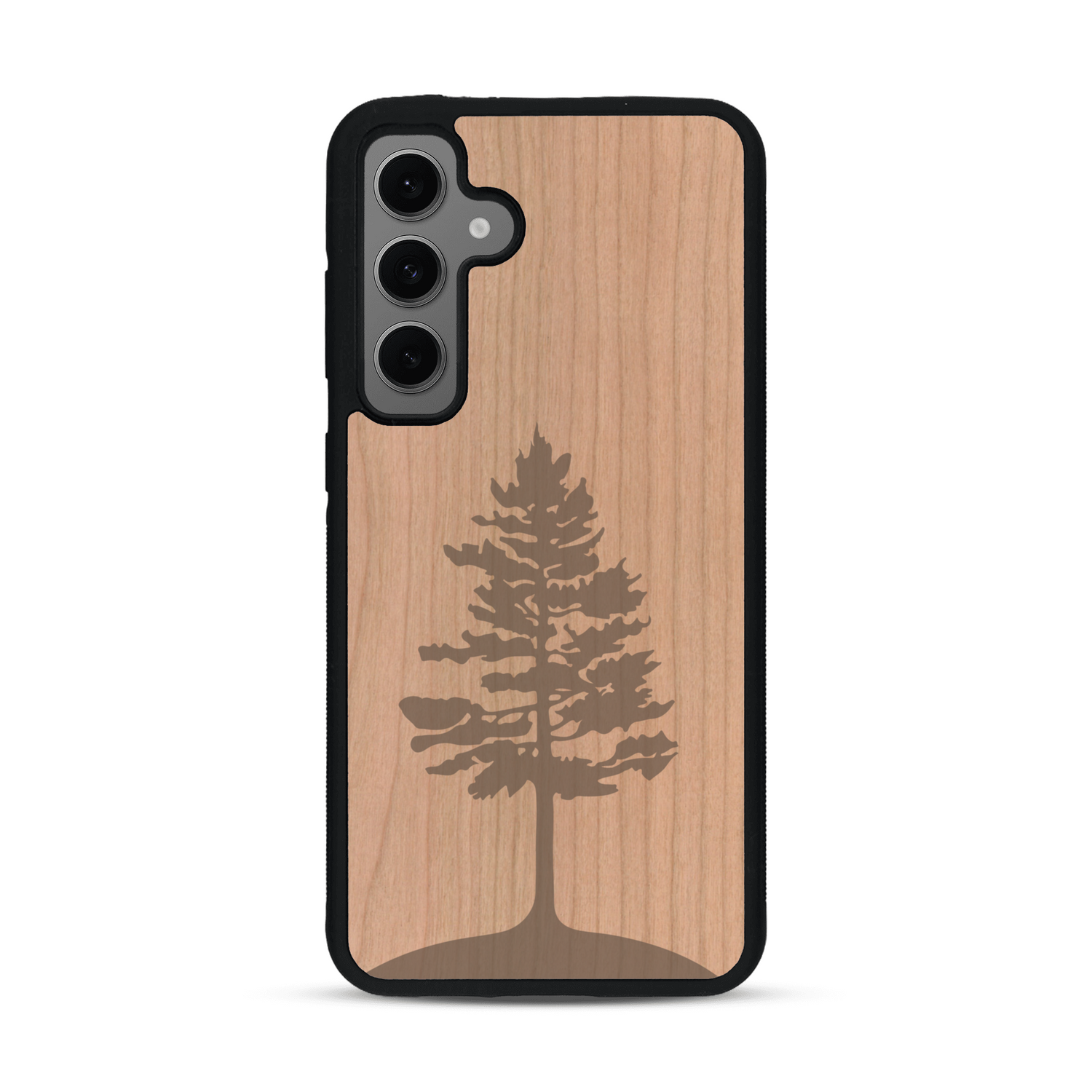 Coque de protection en bois véritable fabriquée en France pour  sur le thème de la nature, de la fôret et de l'écoresponsabilité avec une gravure représentant un arbre 