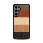 Coque de protection en bois véritable fabriquée en France pour  alliant des bandes horizontales de bambou, merisier, padouk, noyer et chêne fumé