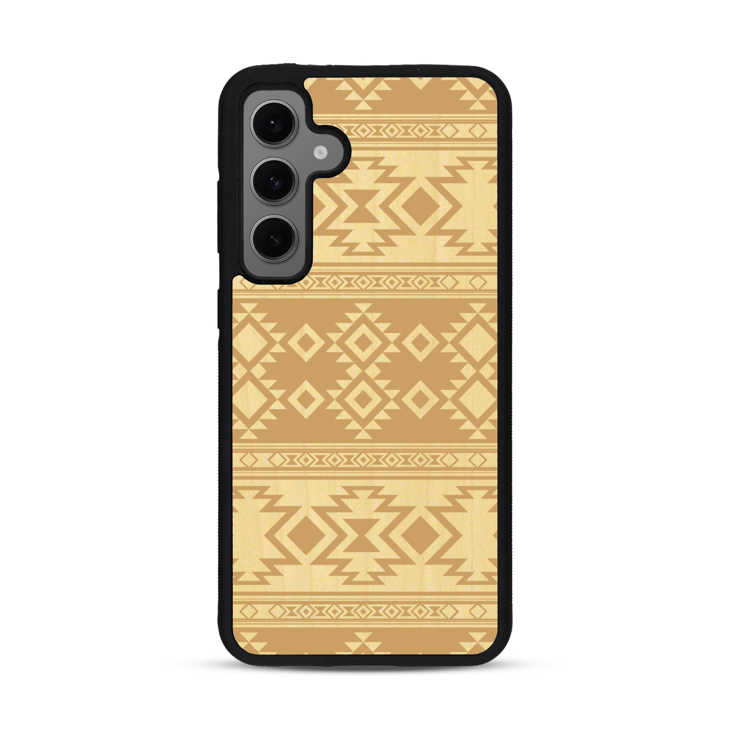 Coque de protection en bois véritable fabriquée en France pour  avec des motifs géométriques s'inspirant des temples aztèques, mayas et incas