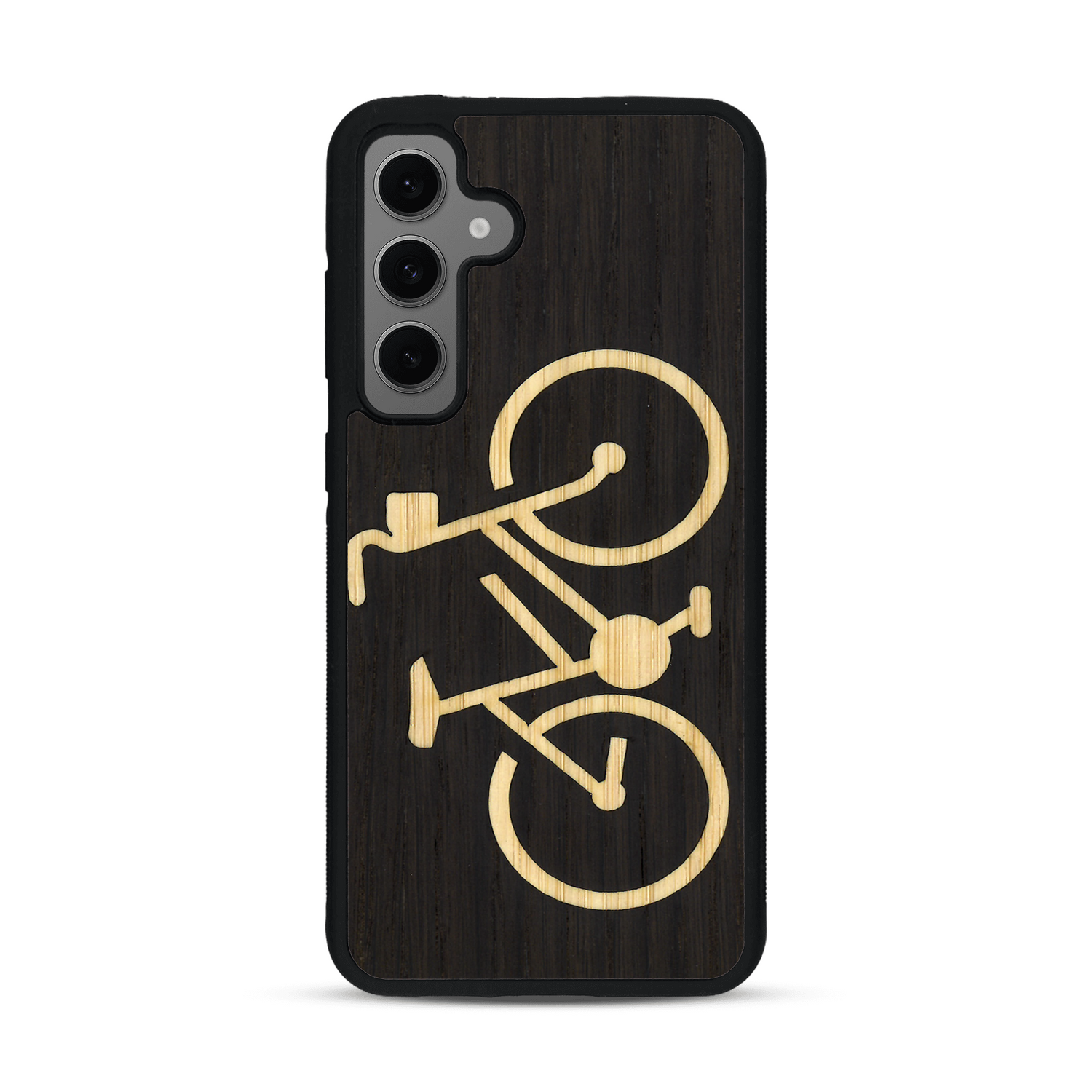 Coque de protection en bois véritable fabriquée en France pour  sur le theme du vélo et de l'outdoor qui allie du bambou et du chêne fumé représentant un vélo