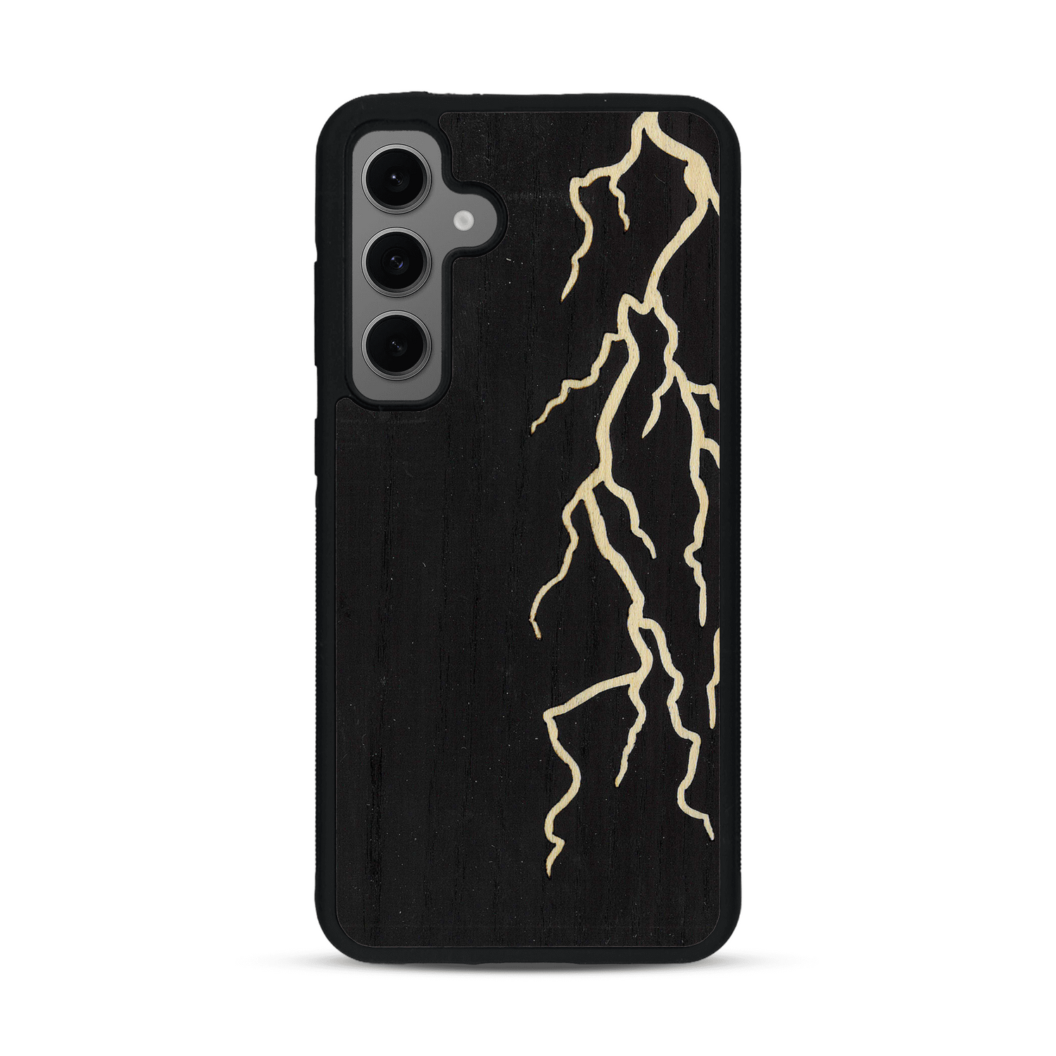 Coque de protection en bois véritable fabriquée en France pour  alliant plusieurs essences de bois pour représenter un éclair divin