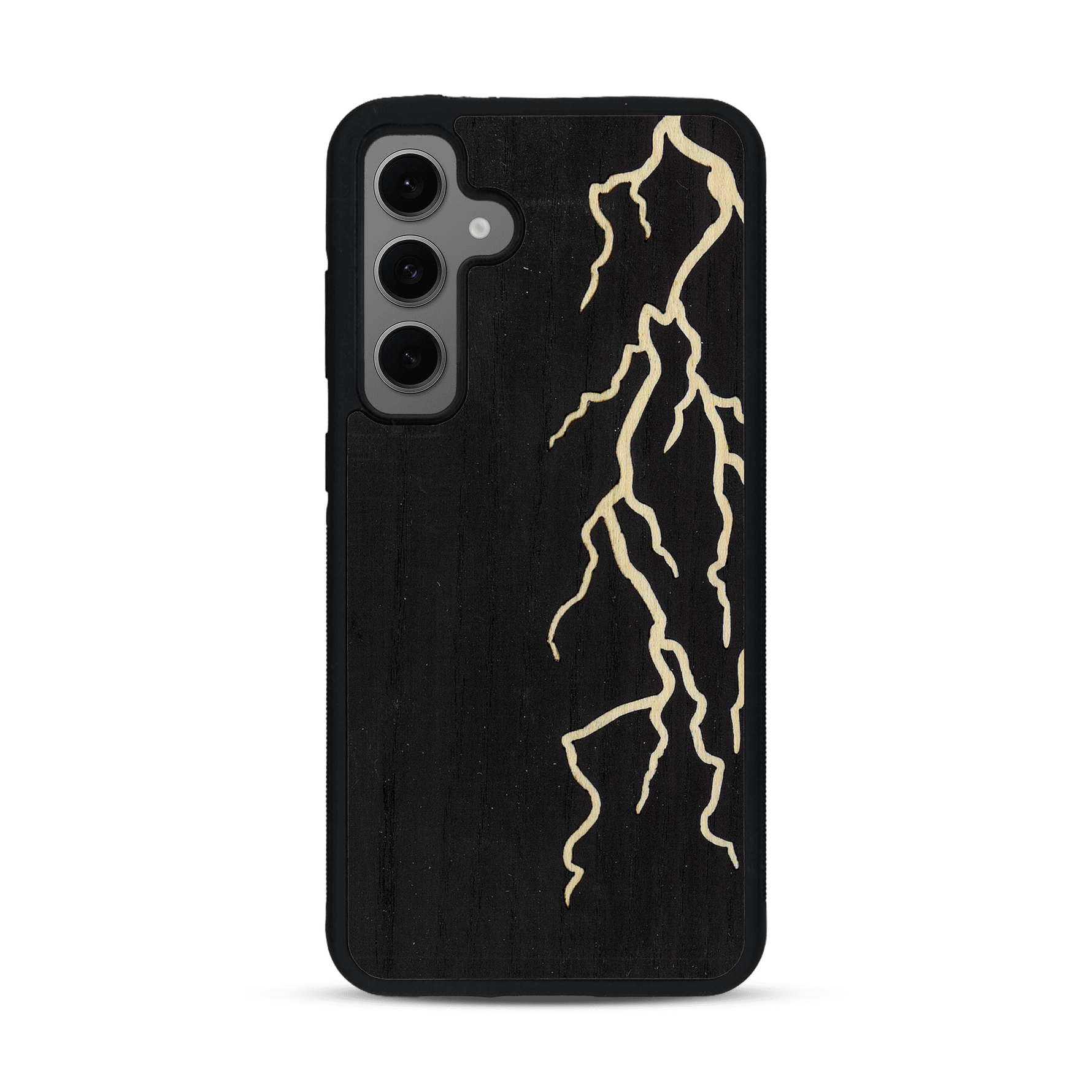 Coque de protection en bois véritable fabriquée en France pour  alliant plusieurs essences de bois pour représenter un éclair divin