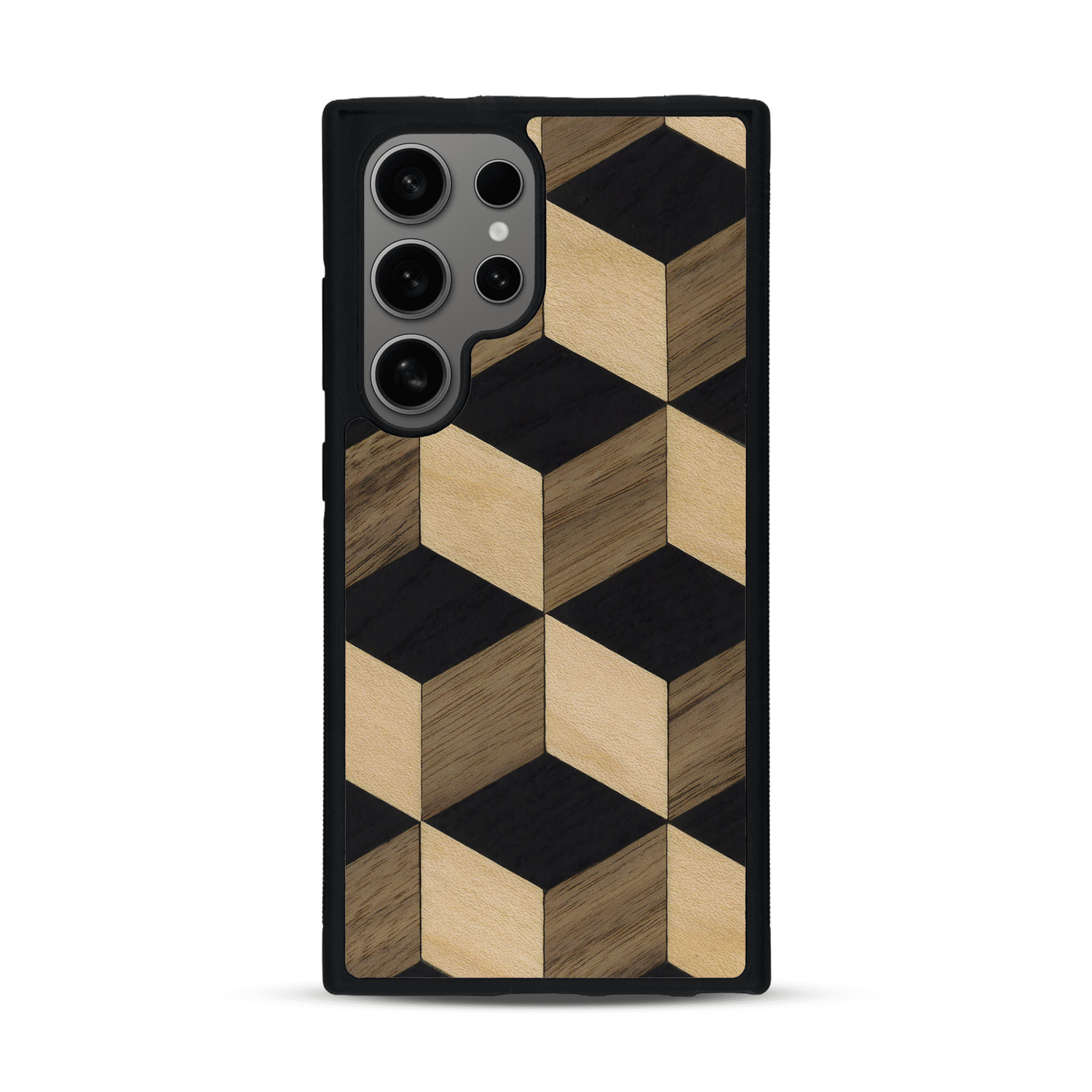 Coque de protection en bois véritable fabriquée en France pour  alliant plusieurs essences de bois pour représenter un classique intemporel de la marqueterie