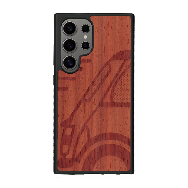 Coque de protection en bois véritable fabriquée en France pour Samsung S24 Ultra sur le thème de l'automobile avec une authentique Mini Cooper