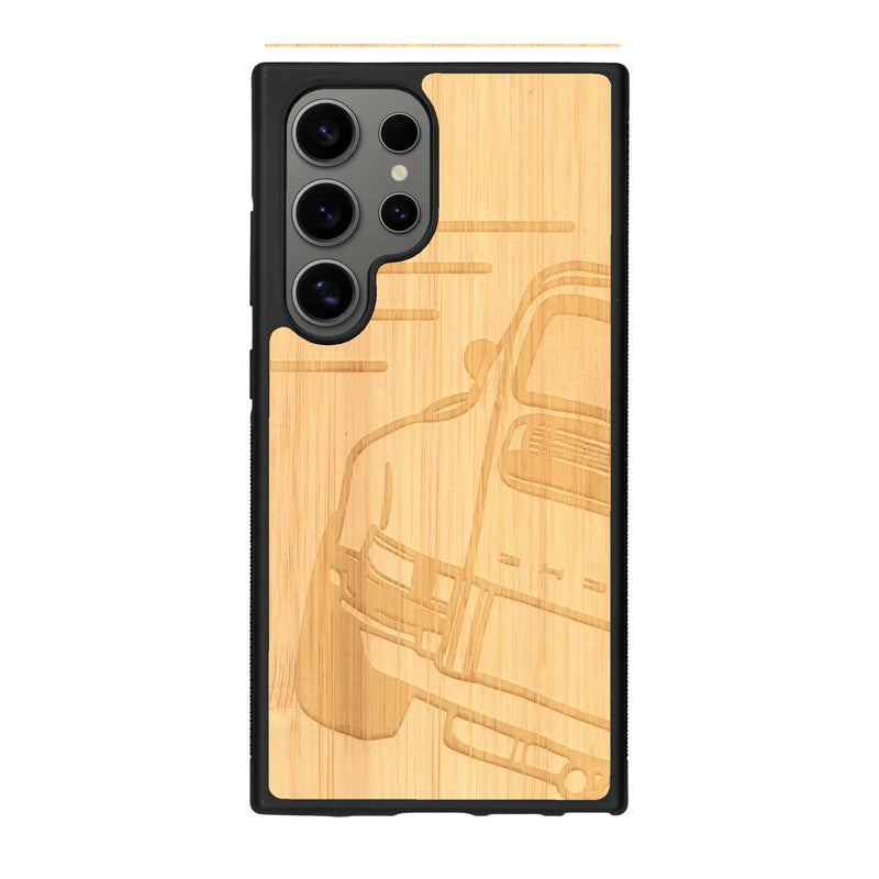 Coque de protection en bois véritable fabriquée en France pour Samsung S24 Ultra sur le thème de l'automobile avec une authentique Porsche
