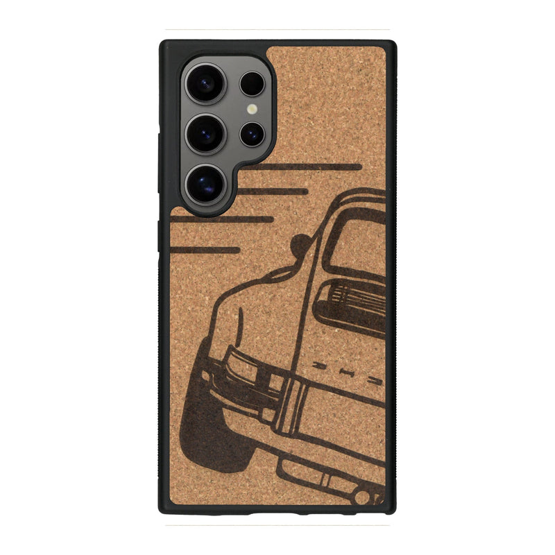 Coque de protection en bois véritable fabriquée en France pour Samsung S24 Ultra sur le thème de l'automobile avec une authentique Porsche