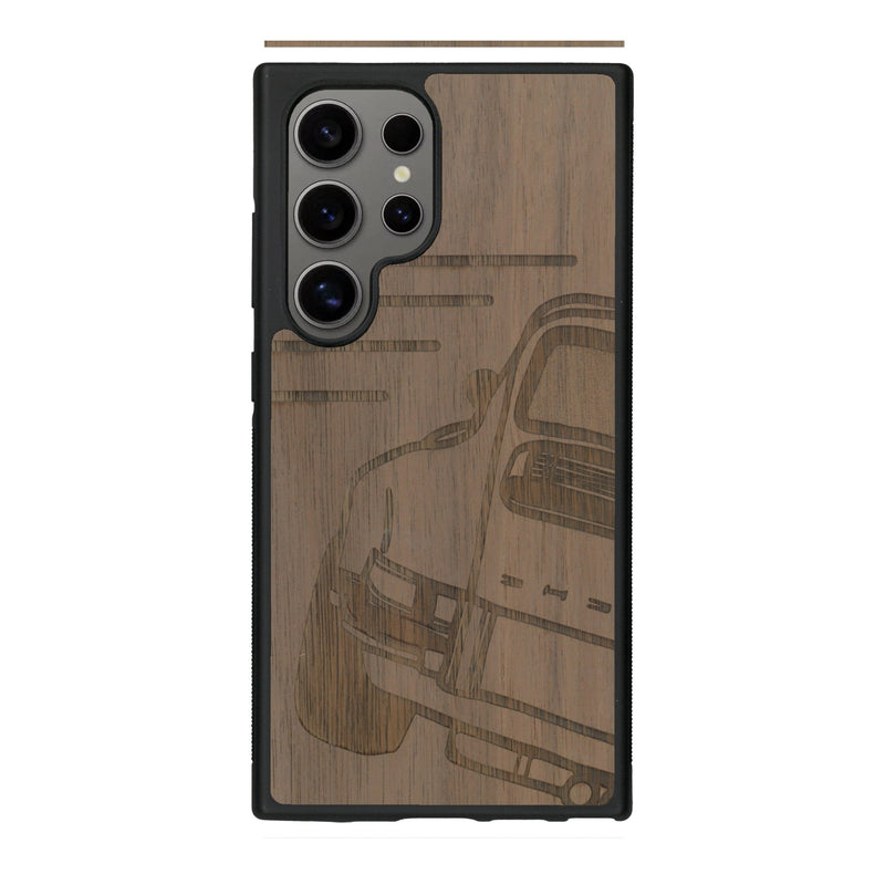 Coque de protection en bois véritable fabriquée en France pour Samsung S24 Ultra sur le thème de l'automobile avec une authentique Porsche