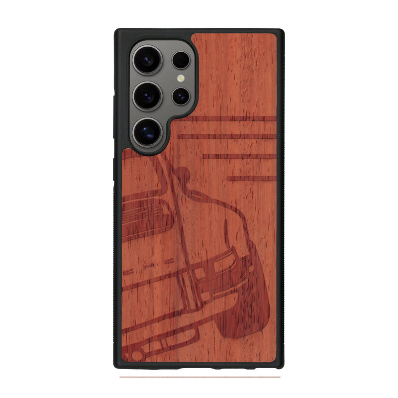 Coque de protection en bois véritable fabriquée en France pour Samsung S24 Ultra sur le thème de l'automobile avec une authentique Porsche