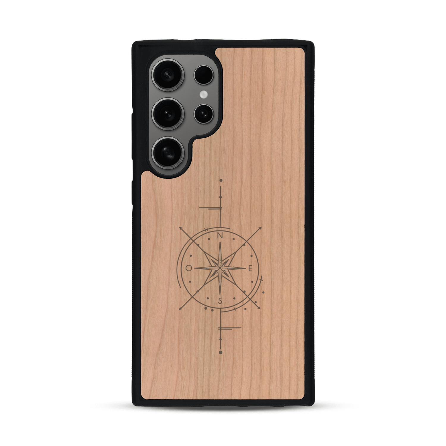 Coque de protection en bois véritable fabriquée en France pour  avec une gravure "rose des vents" sur le thème nautique et de l'océan qui s'inspire des boussoles de pirate