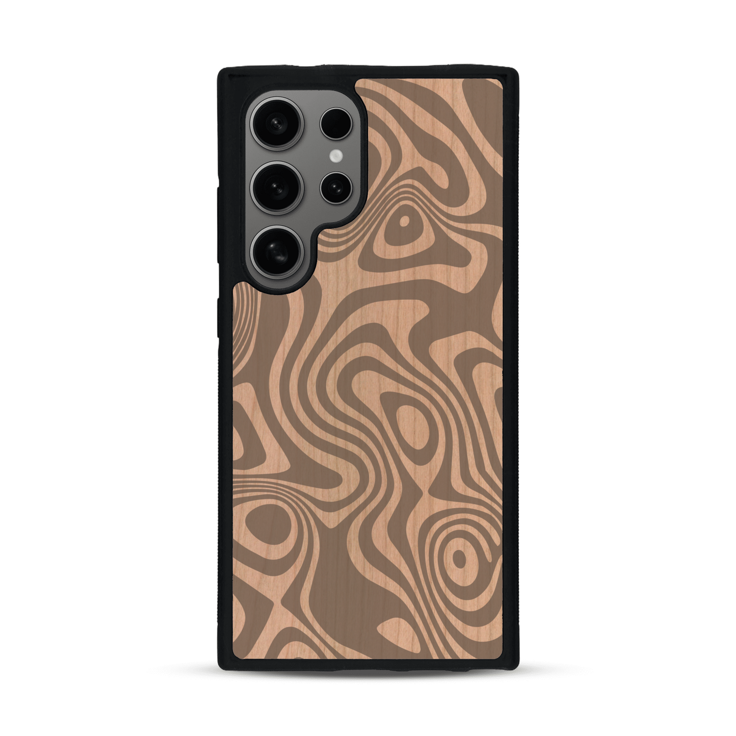 Coque de protection en bois véritable fabriquée en France pour  avec un motif abstrait représentant les mouvements de l'eau