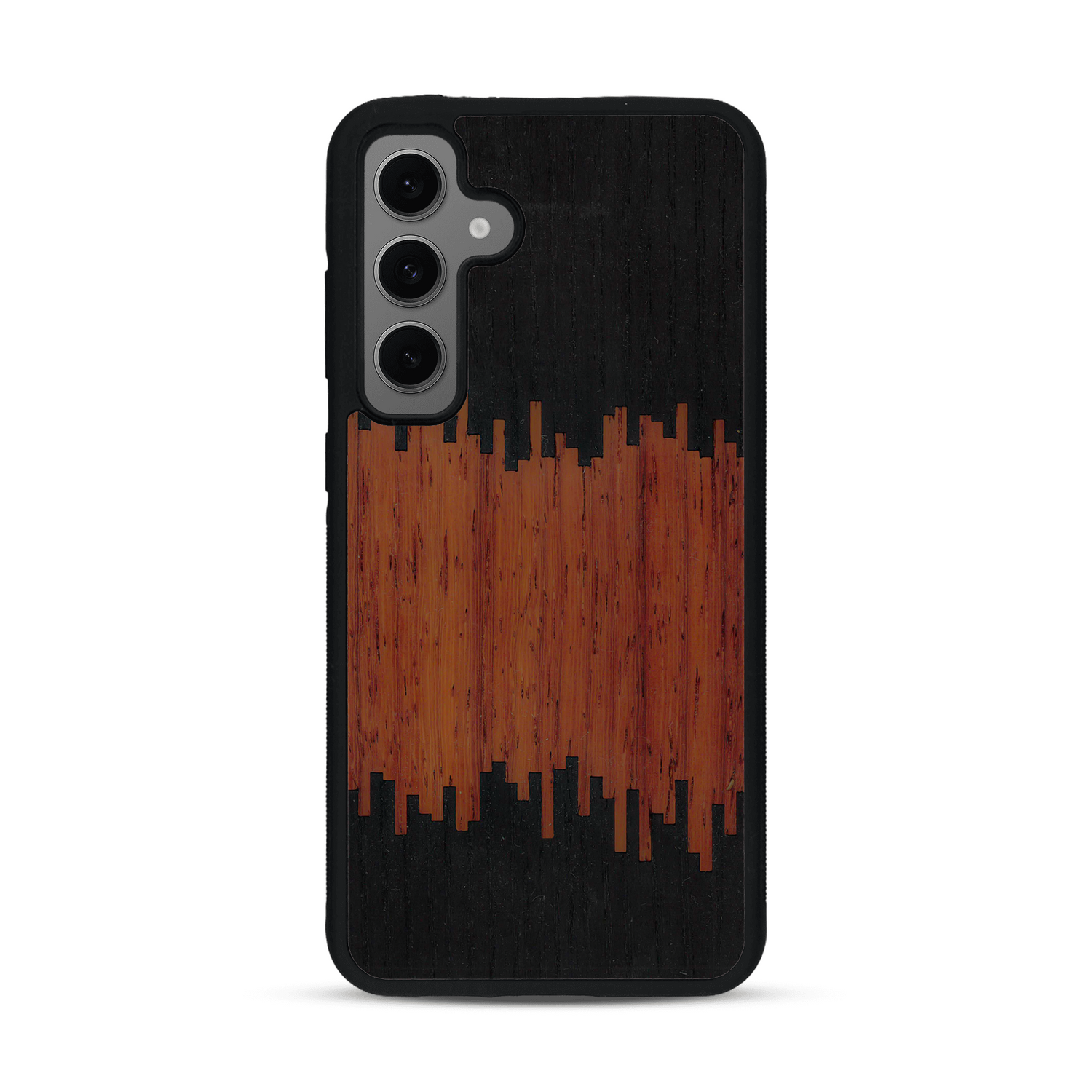 Coque de protection en bois véritable fabriquée en France pour  alliant plusieurs essences de bois pour représenter du magma en fusion