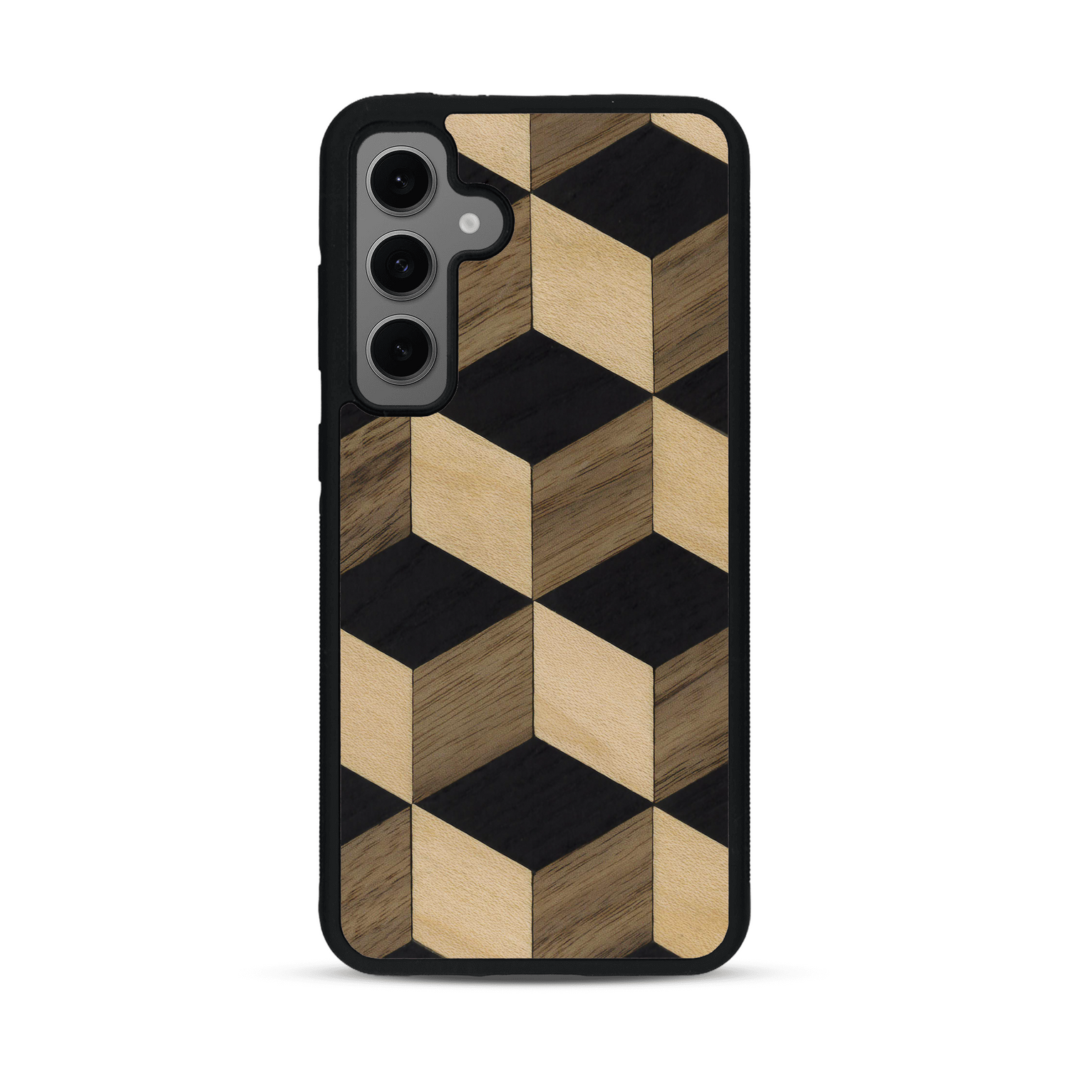 Coque de protection en bois véritable fabriquée en France pour  alliant plusieurs essences de bois pour représenter un classique intemporel de la marqueterie