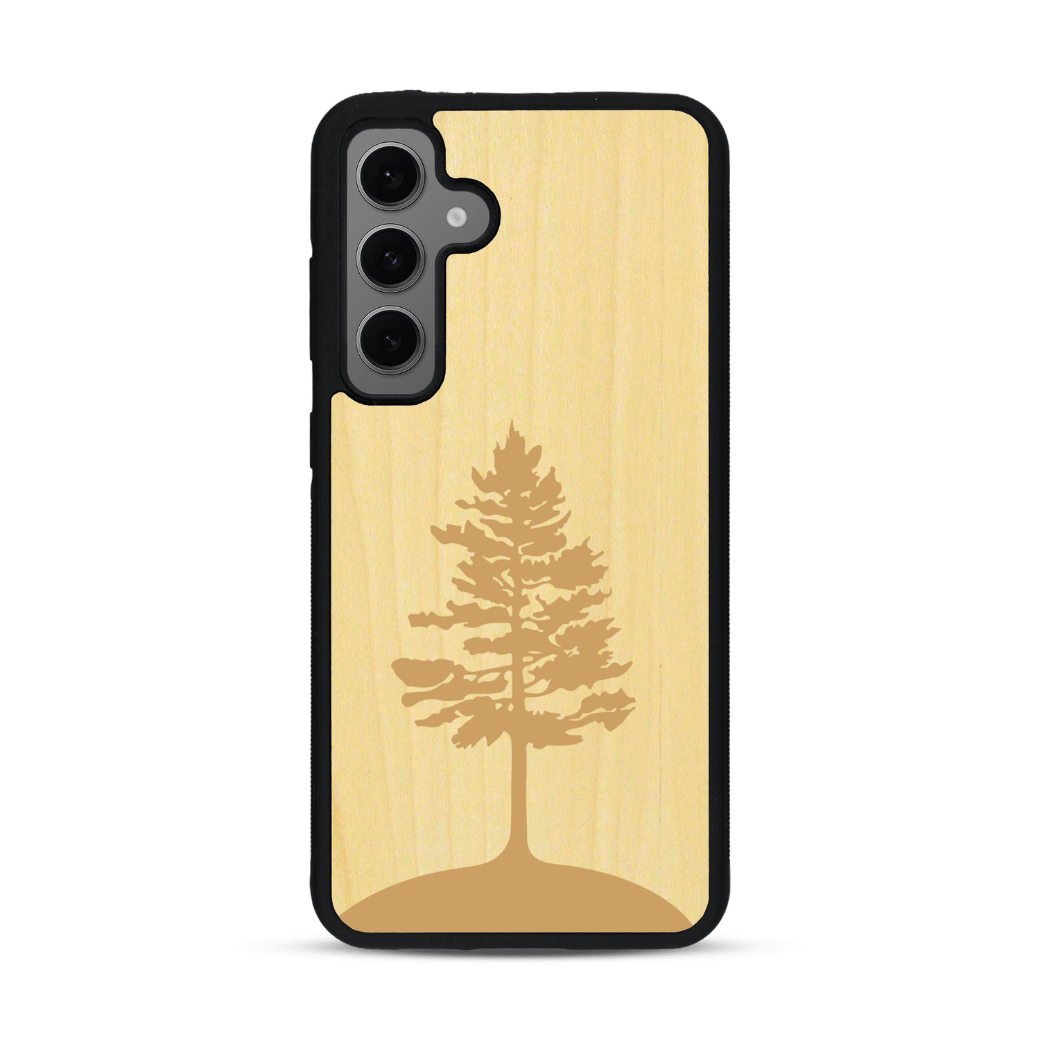 Coque de protection en bois véritable fabriquée en France pour  sur le thème de la nature, de la fôret et de l'écoresponsabilité avec une gravure représentant un arbre 
