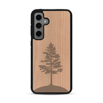 Coque de protection en bois véritable fabriquée en France pour  sur le thème de la nature, de la fôret et de l'écoresponsabilité avec une gravure représentant un arbre 