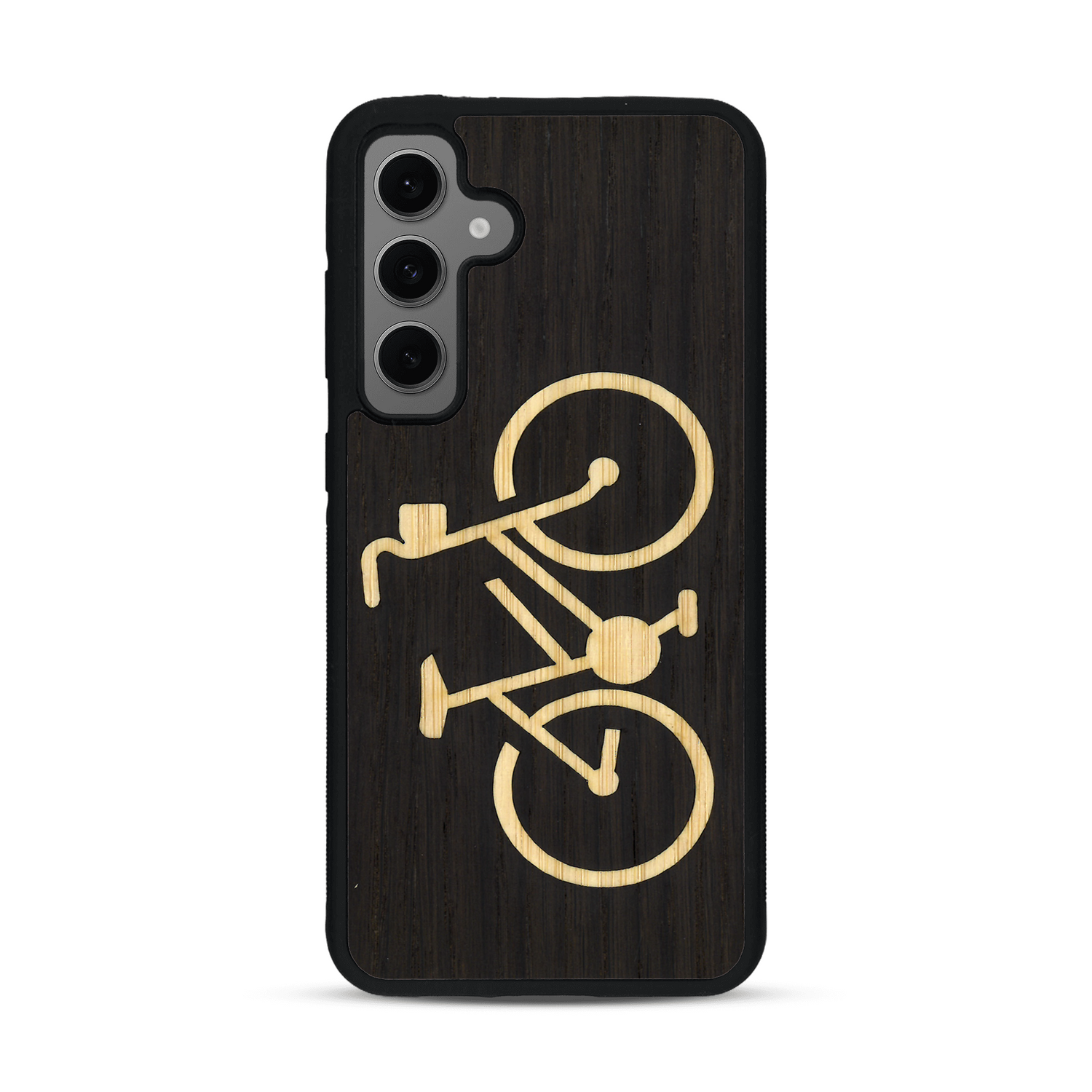 Coque de protection en bois véritable fabriquée en France pour  sur le theme du vélo et de l'outdoor qui allie du bambou et du chêne fumé représentant un vélo