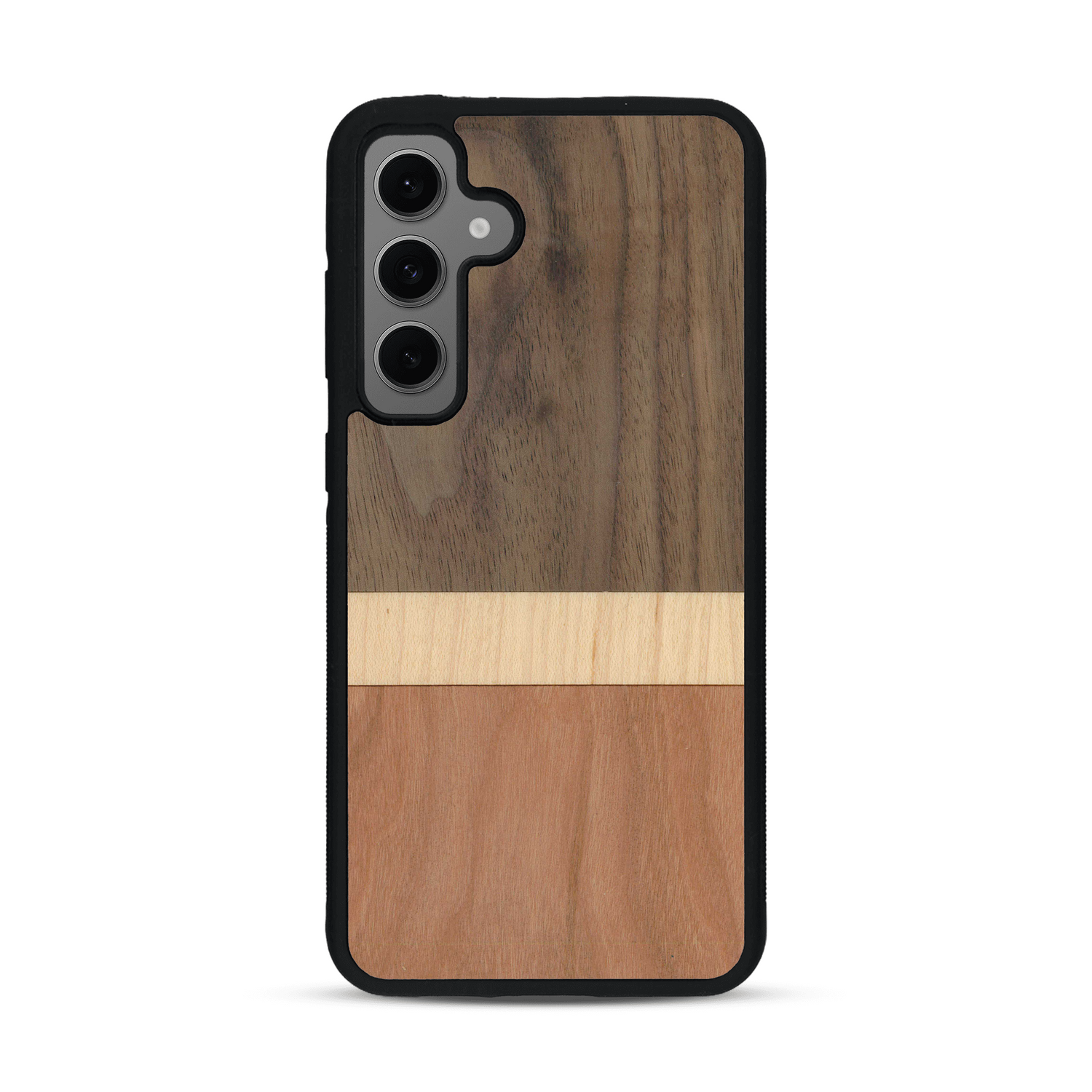 Coque de protection en bois véritable fabriquée en France pour  alliant des bandes horizontales de bambou, merisier et noyer