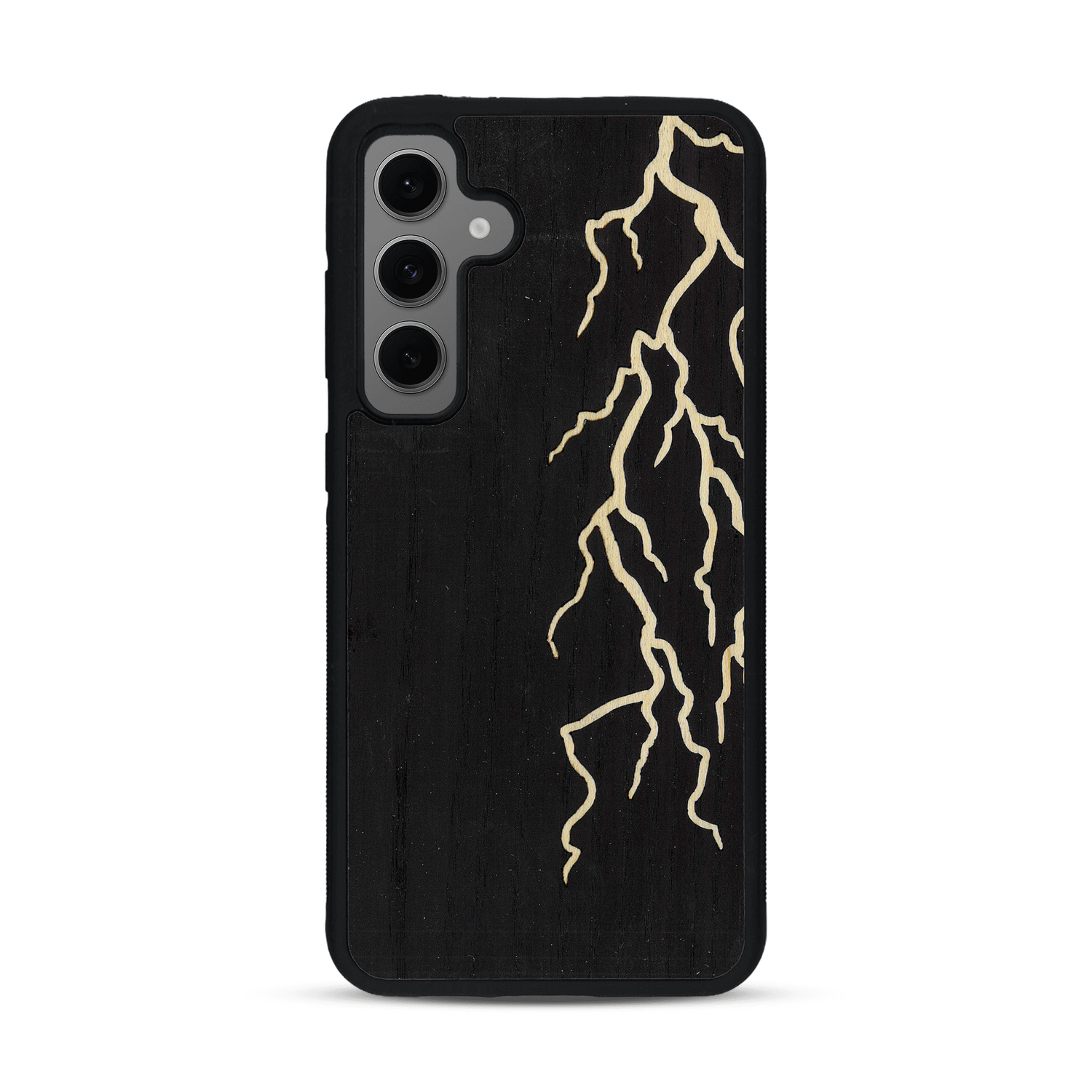 Coque de protection en bois véritable fabriquée en France pour  alliant plusieurs essences de bois pour représenter un éclair divin