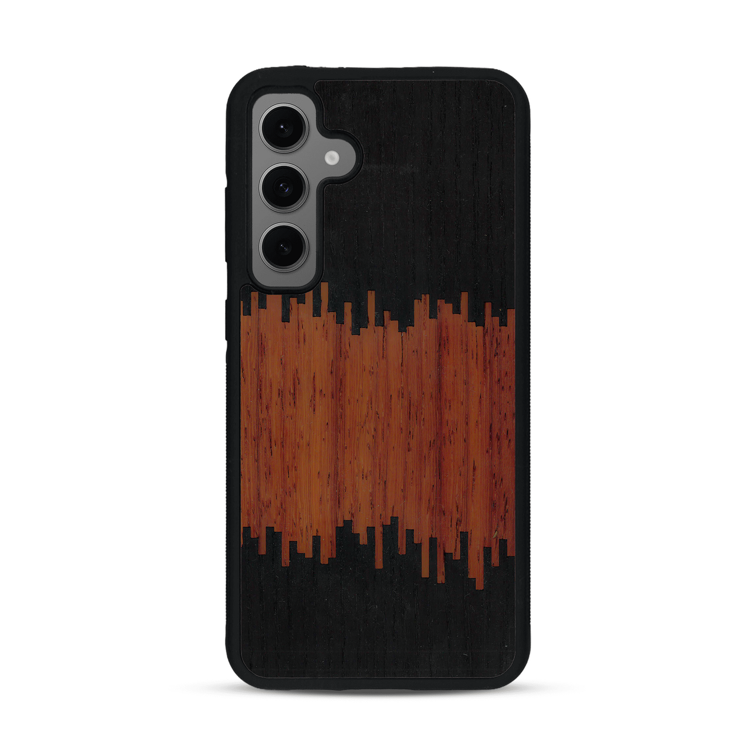 Coque de protection en bois véritable fabriquée en France pour  alliant plusieurs essences de bois pour représenter du magma en fusion