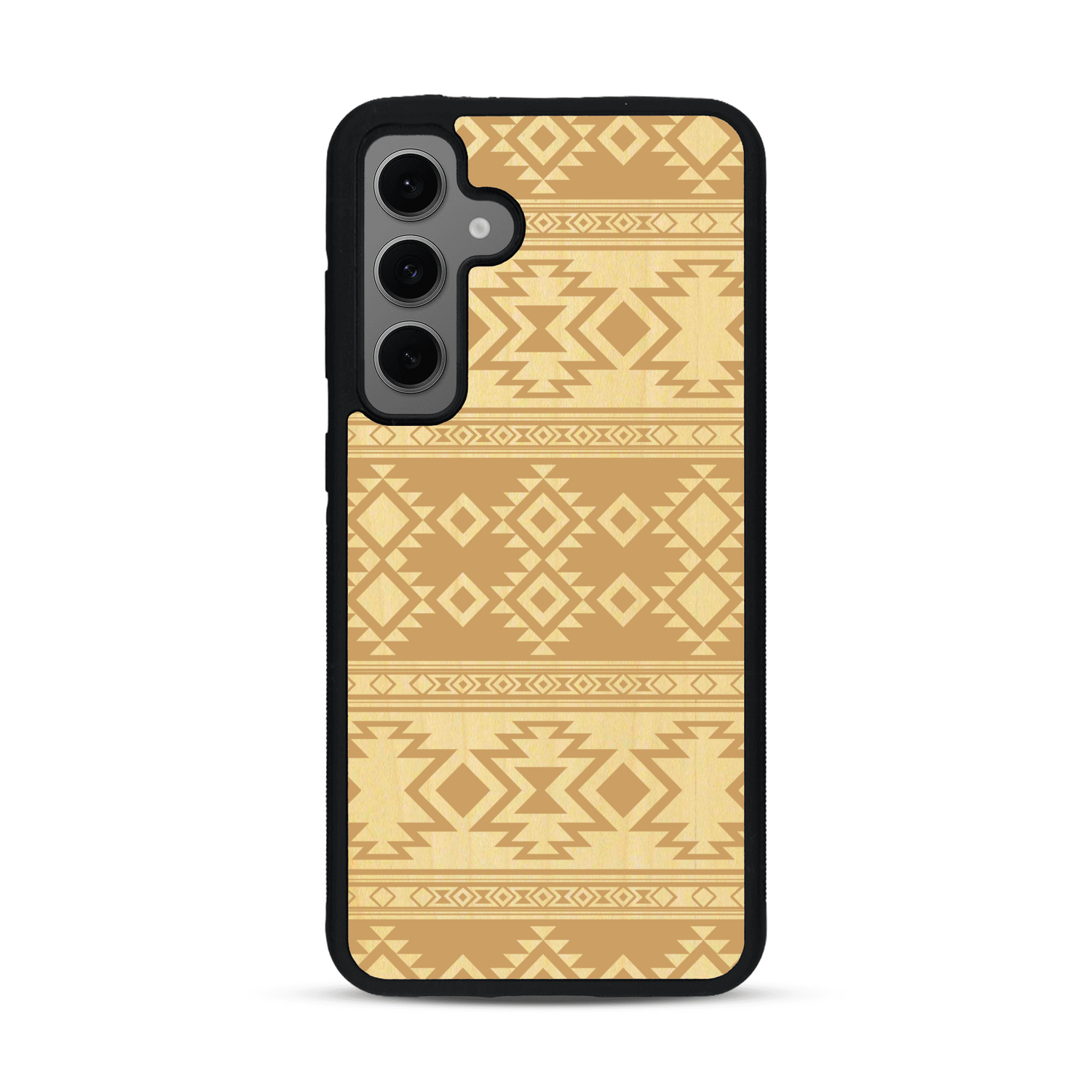 Coque de protection en bois véritable fabriquée en France pour  avec des motifs géométriques s'inspirant des temples aztèques, mayas et incas