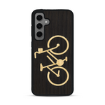 Coque de protection en bois véritable fabriquée en France pour  sur le theme du vélo et de l'outdoor qui allie du bambou et du chêne fumé représentant un vélo