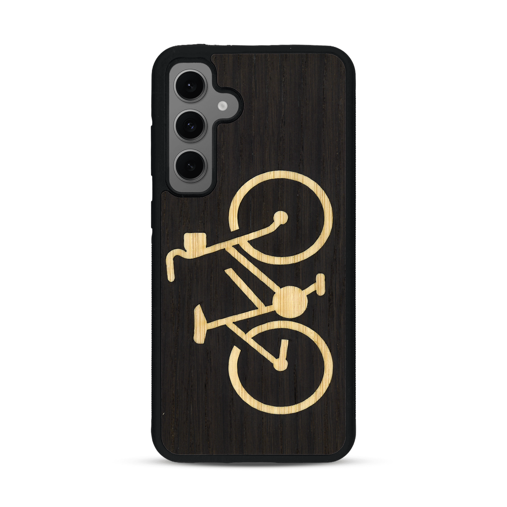Coque de protection en bois véritable fabriquée en France pour  sur le theme du vélo et de l'outdoor qui allie du bambou et du chêne fumé représentant un vélo