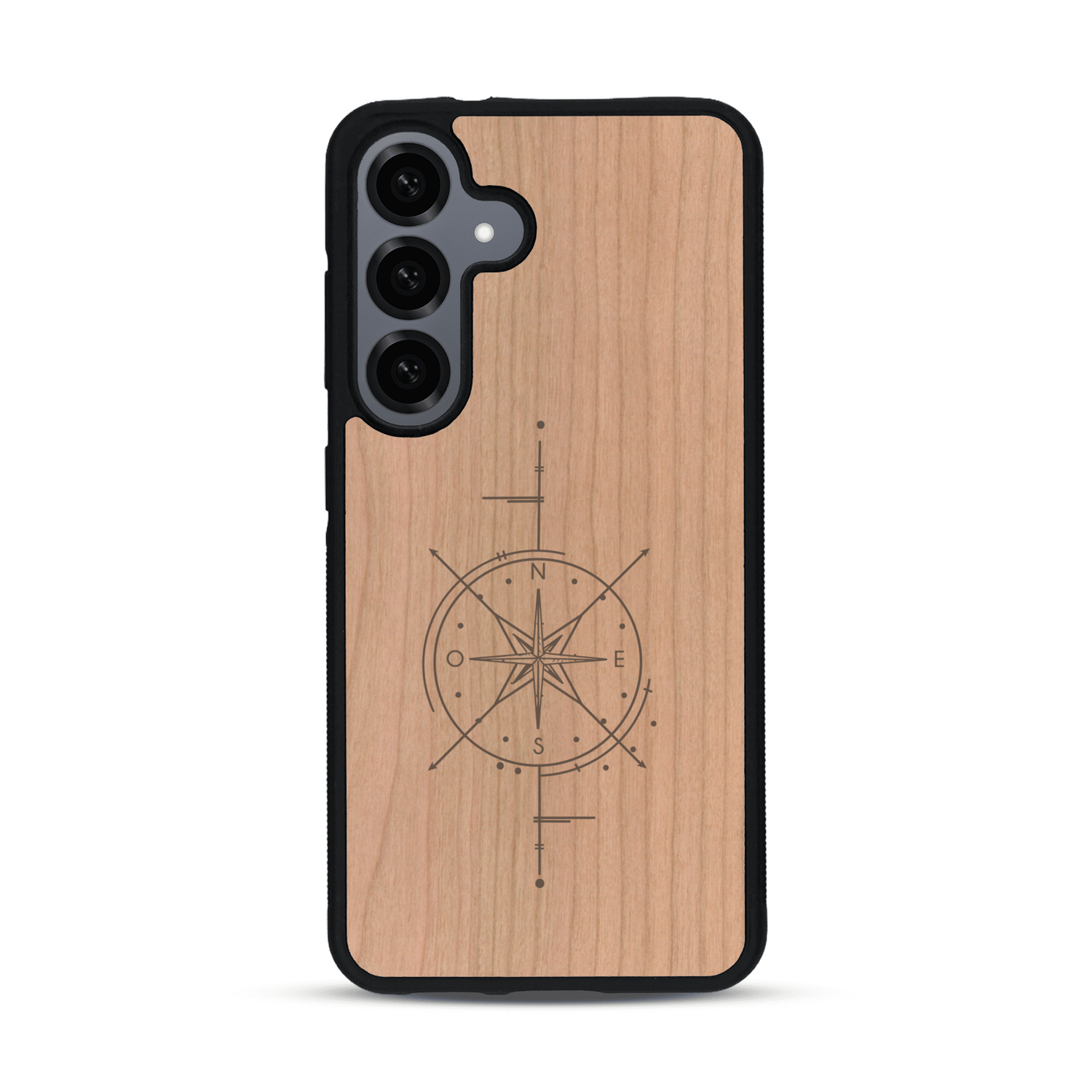Coque de protection en bois véritable fabriquée en France pour  avec une gravure "rose des vents" sur le thème nautique et de l'océan qui s'inspire des boussoles de pirate