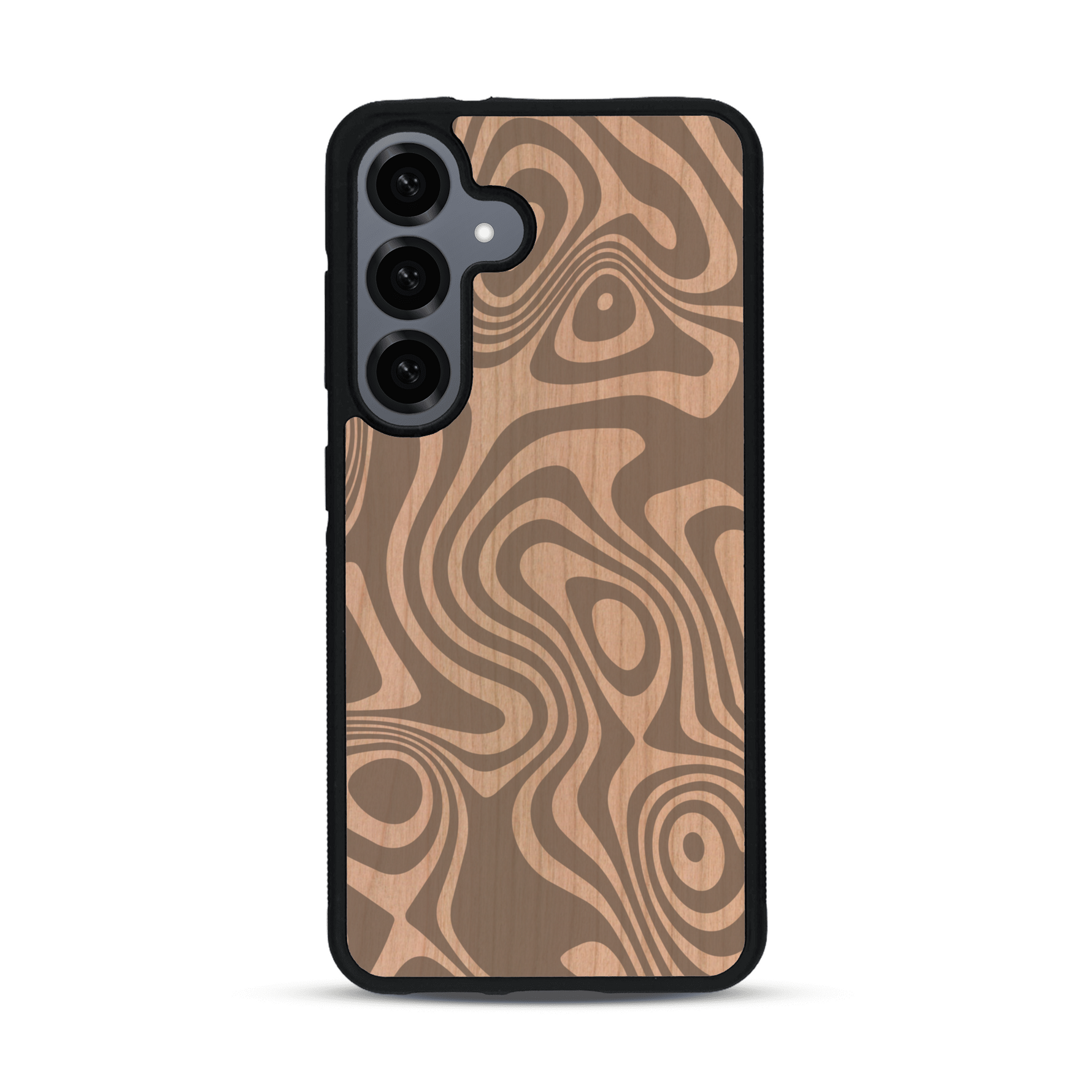 Coque de protection en bois véritable fabriquée en France pour  avec un motif abstrait représentant les mouvements de l'eau