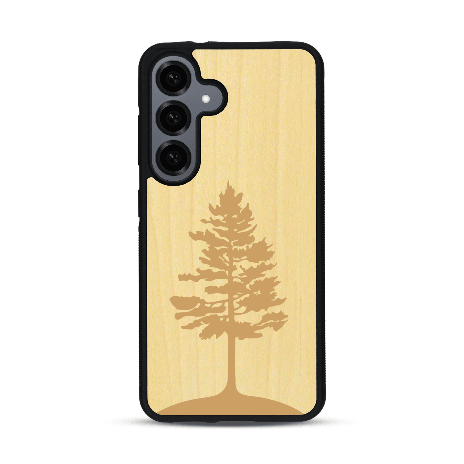 Coque de protection en bois véritable fabriquée en France pour  sur le thème de la nature, de la fôret et de l'écoresponsabilité avec une gravure représentant un arbre 