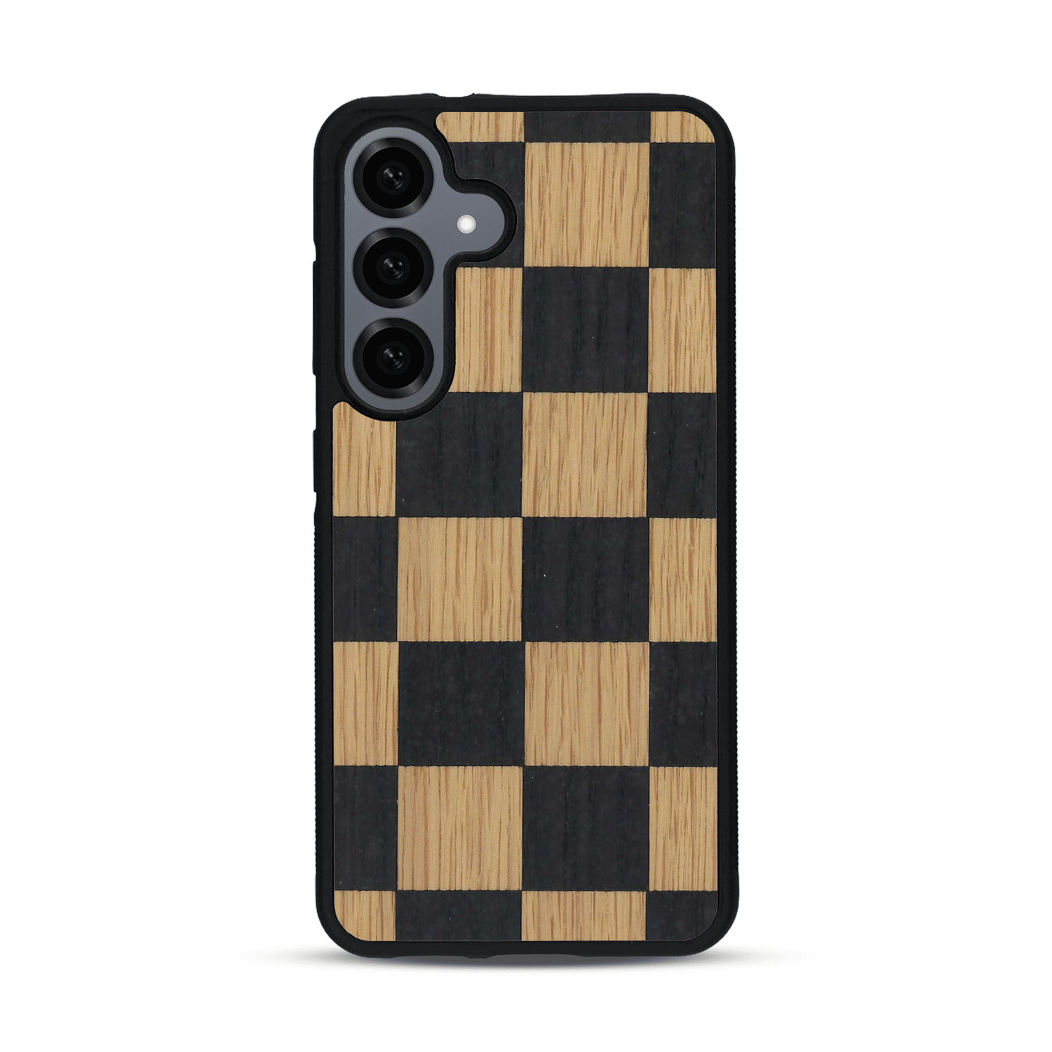 Coque de protection en bois véritable fabriquée en France pour  alliant plusieurs essences de bois pour représenter un damier