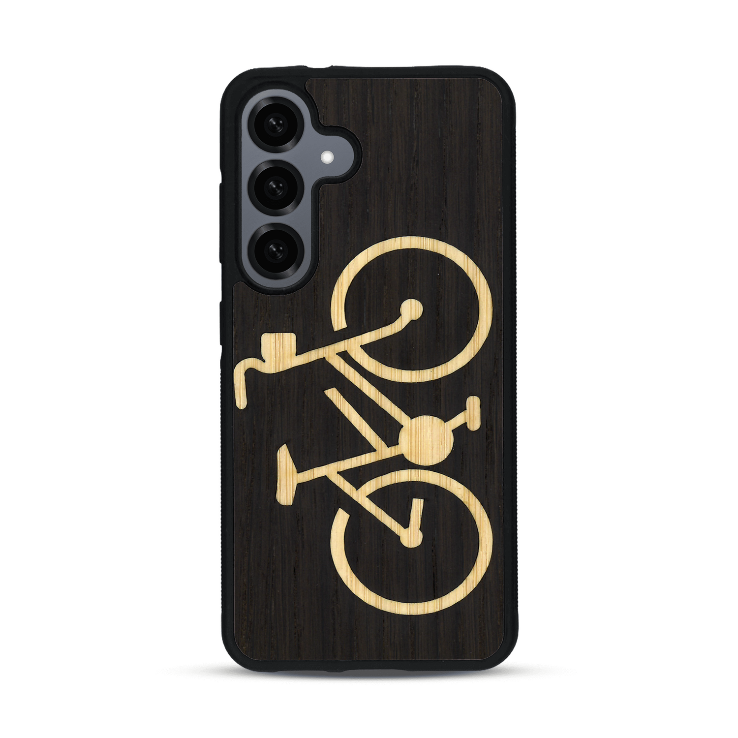 Coque de protection en bois véritable fabriquée en France pour  sur le theme du vélo et de l'outdoor qui allie du bambou et du chêne fumé représentant un vélo