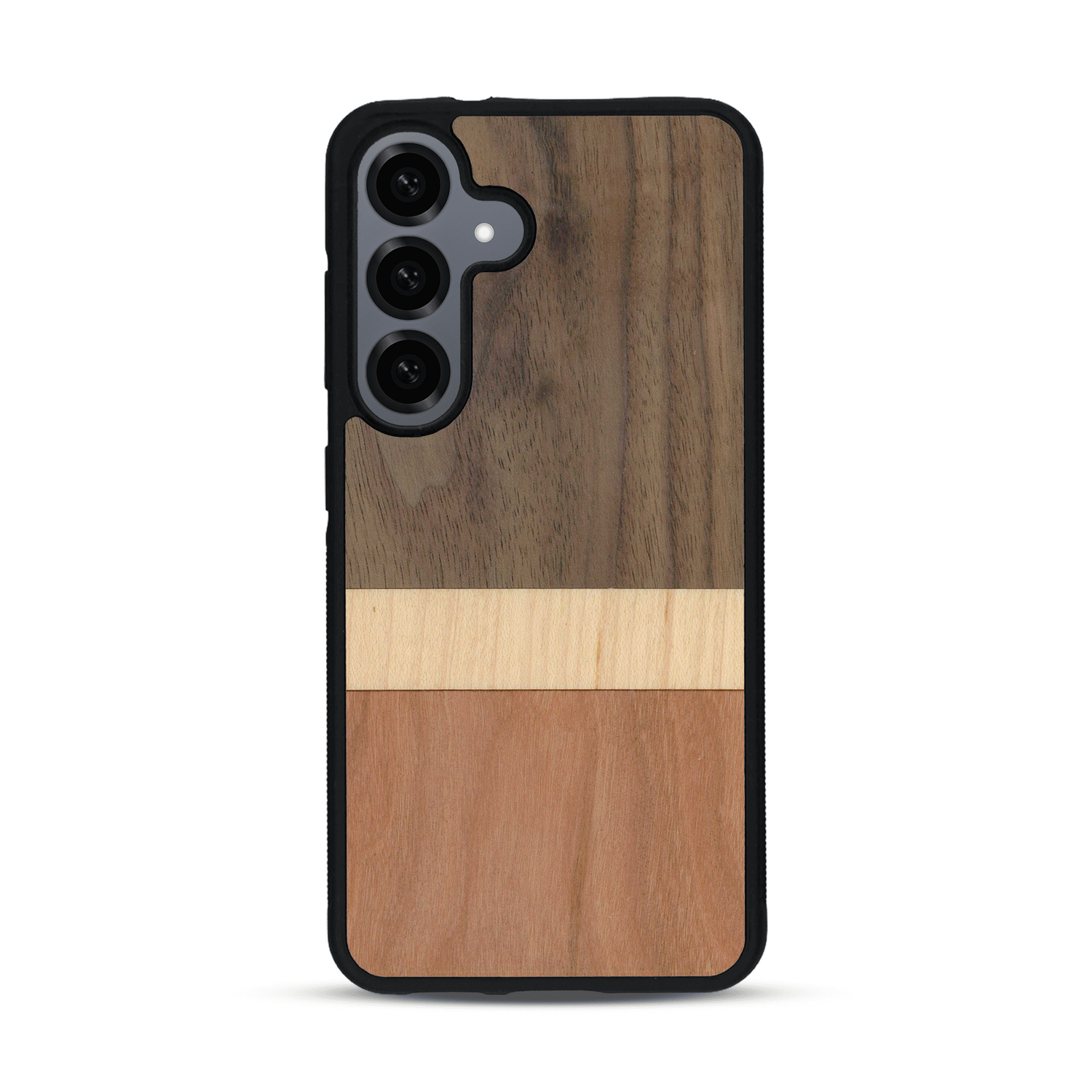 Coque de protection en bois véritable fabriquée en France pour  alliant des bandes horizontales de bambou, merisier et noyer