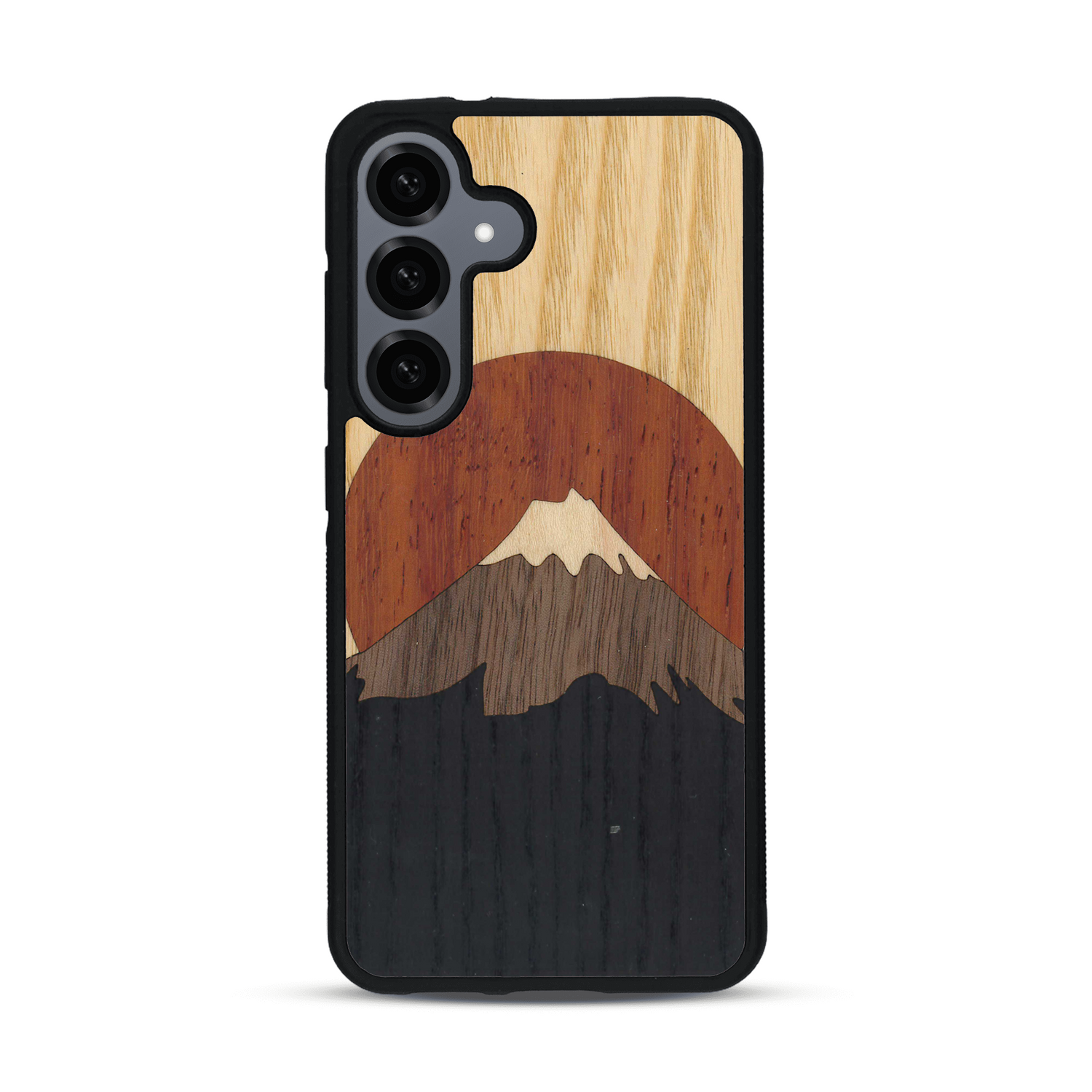 Coque de protection en bois véritable fabriquée en France pour  alliant plusieurs essences de bois pour représenter le mont Fuji