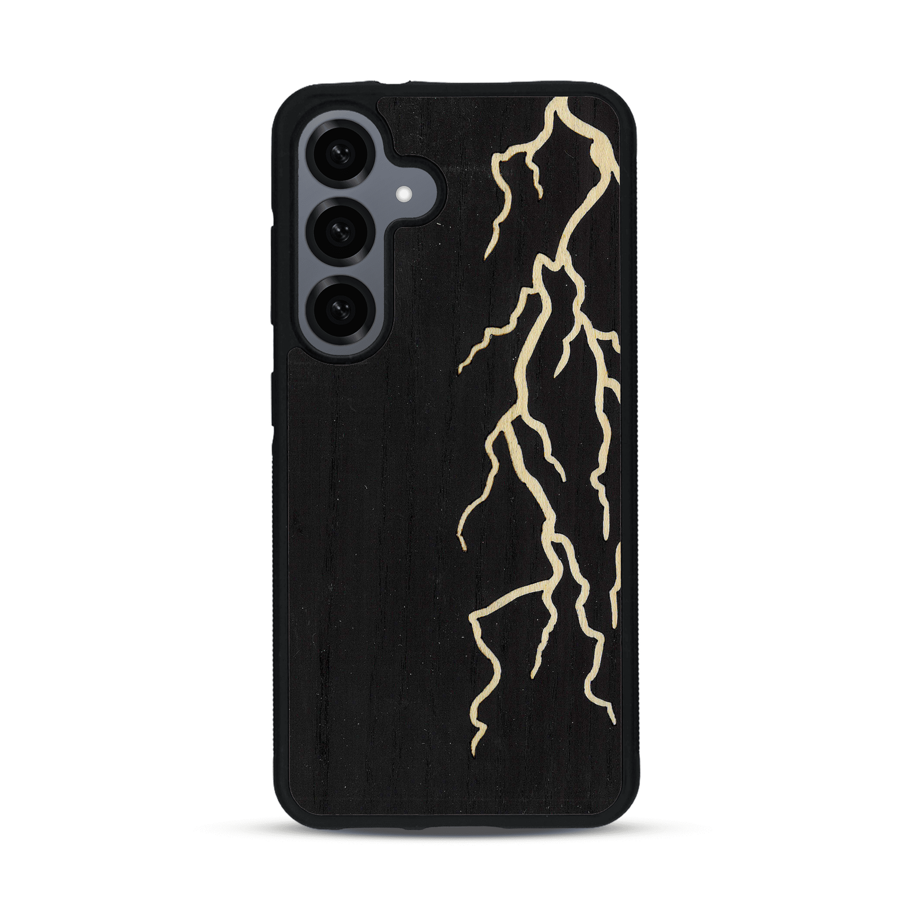 Coque de protection en bois véritable fabriquée en France pour  alliant plusieurs essences de bois pour représenter un éclair divin