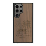 Coque de protection en bois véritable fabriquée en France pour Samsung S25 Ultra sur le thème de la plage, de l'été et vanlife.