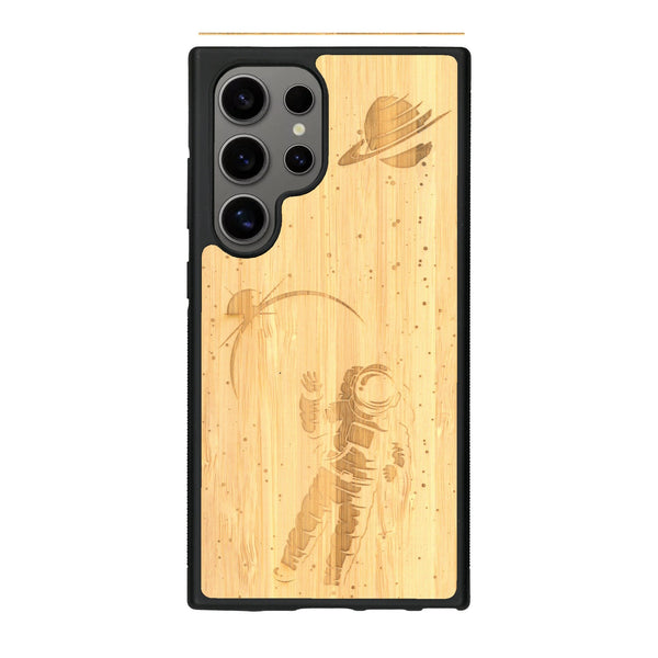 Coque de protection en bois véritable fabriquée en France pour Samsung S25 Ultra sur le thème des astronautes