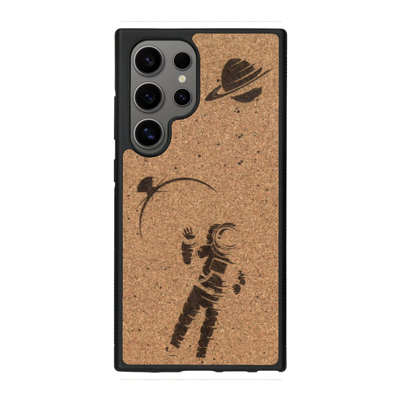 Coque de protection en bois véritable fabriquée en France pour Samsung S25 Ultra sur le thème des astronautes