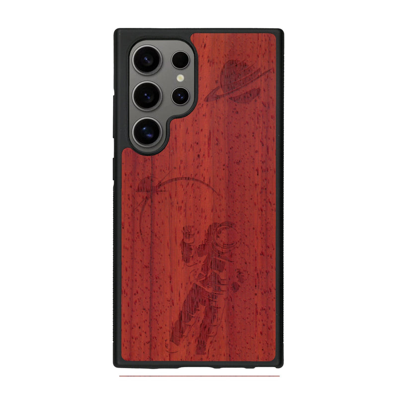Coque de protection en bois véritable fabriquée en France pour Samsung S25 Ultra sur le thème des astronautes