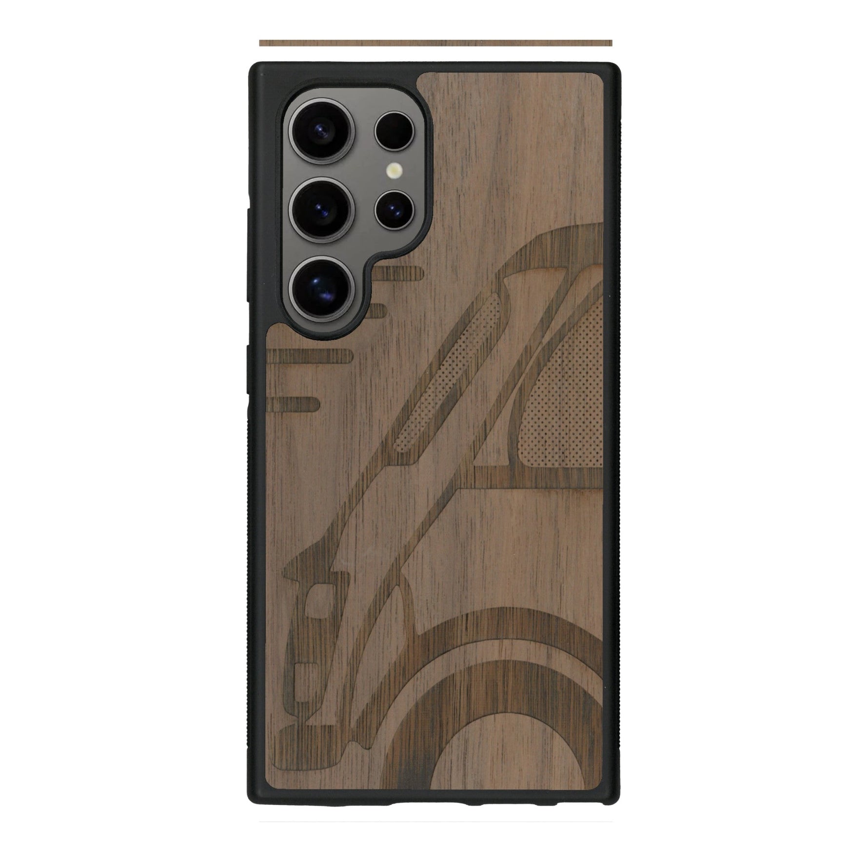 Coque de protection en bois véritable fabriquée en France pour Samsung S25 Ultra sur le thème de l'automobile avec une authentique Mini Cooper