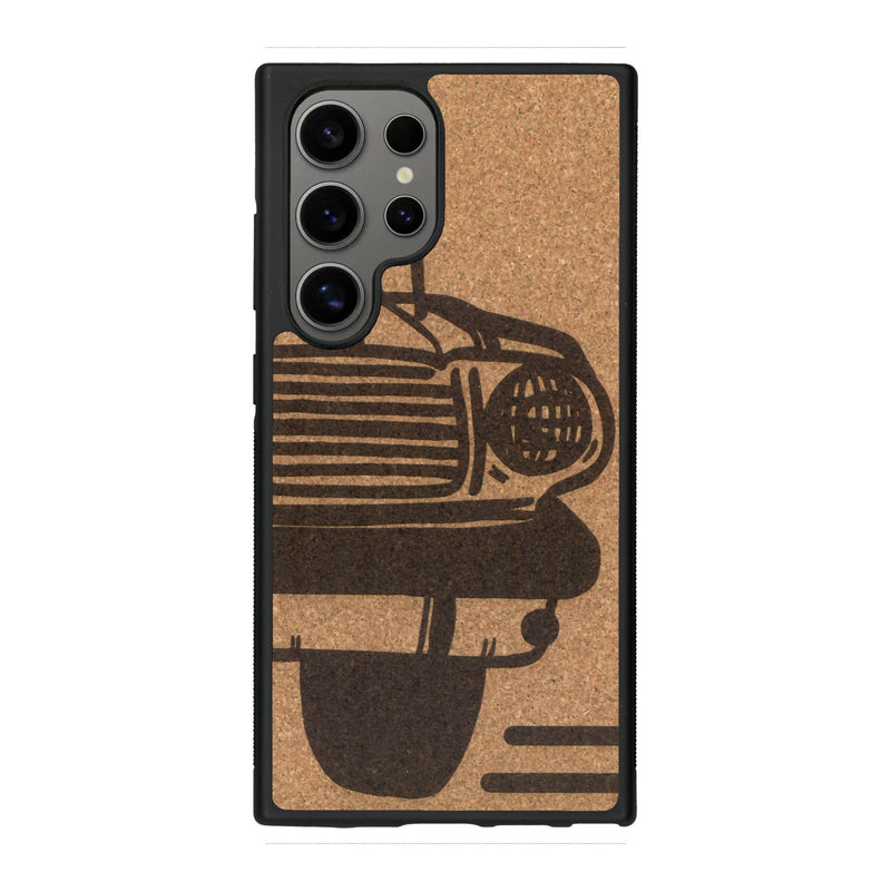 Coque de protection en bois véritable fabriquée en France pour Samsung S25 Ultra sur le thème de l'automobile avec une authentique Mustang