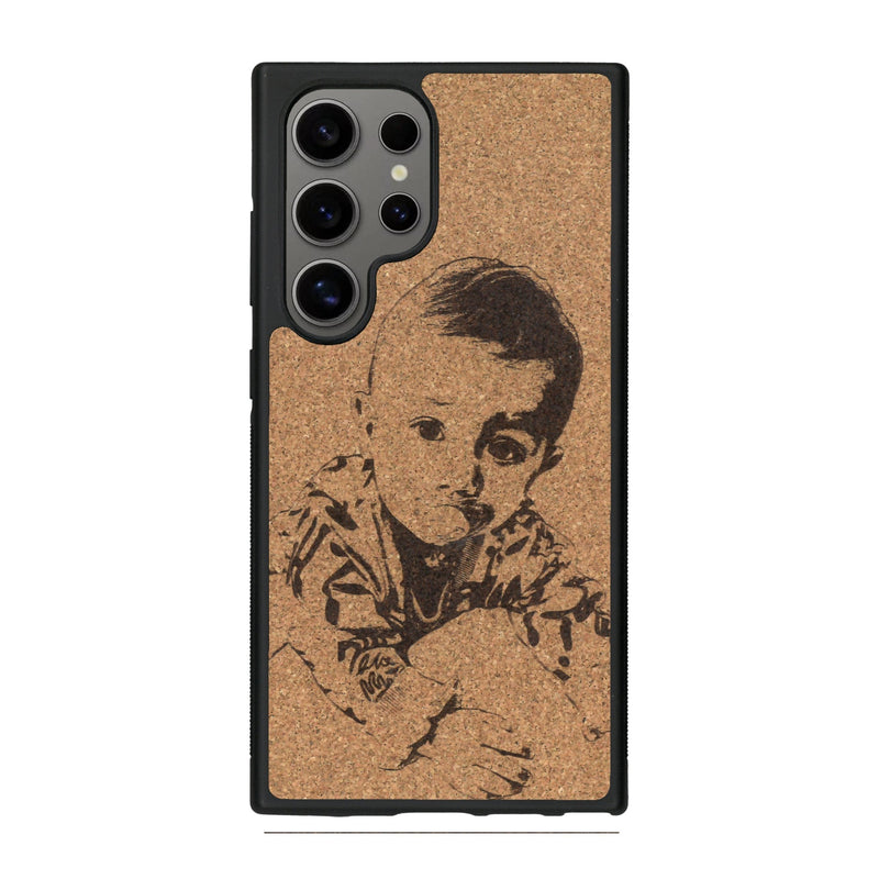 Coque de protection en bois véritable fabriquée en France pour Samsung S25 Ultra avec gravure personnalisée à partir d'une photo, d'une image, d'un logo, des initials ou d'une phrase